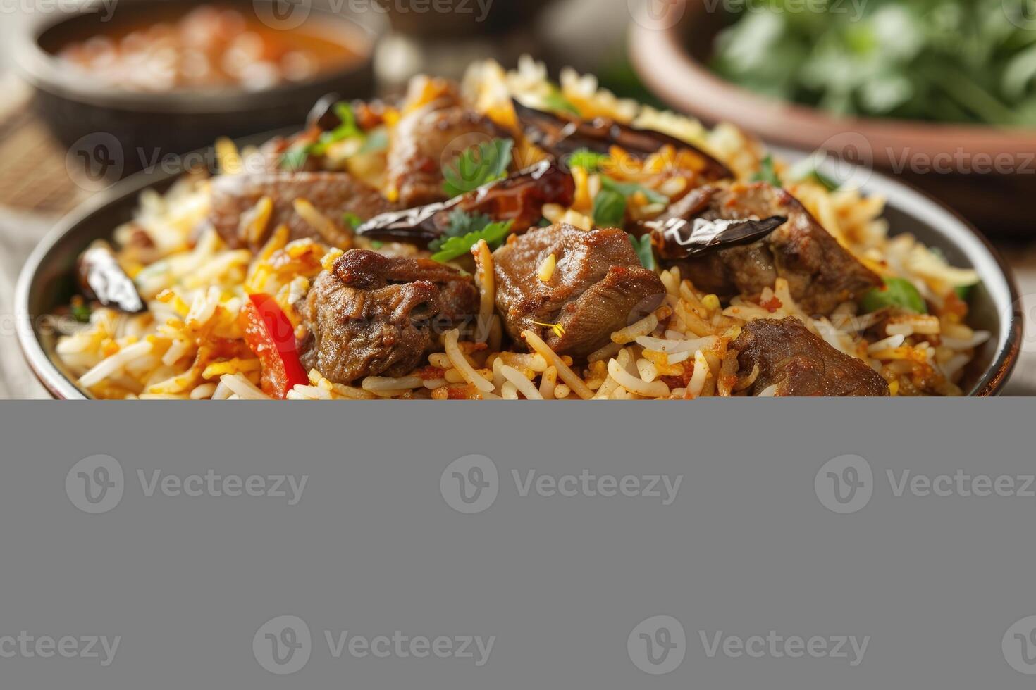 AI generated indian biryani rice professional advertising food photography photo