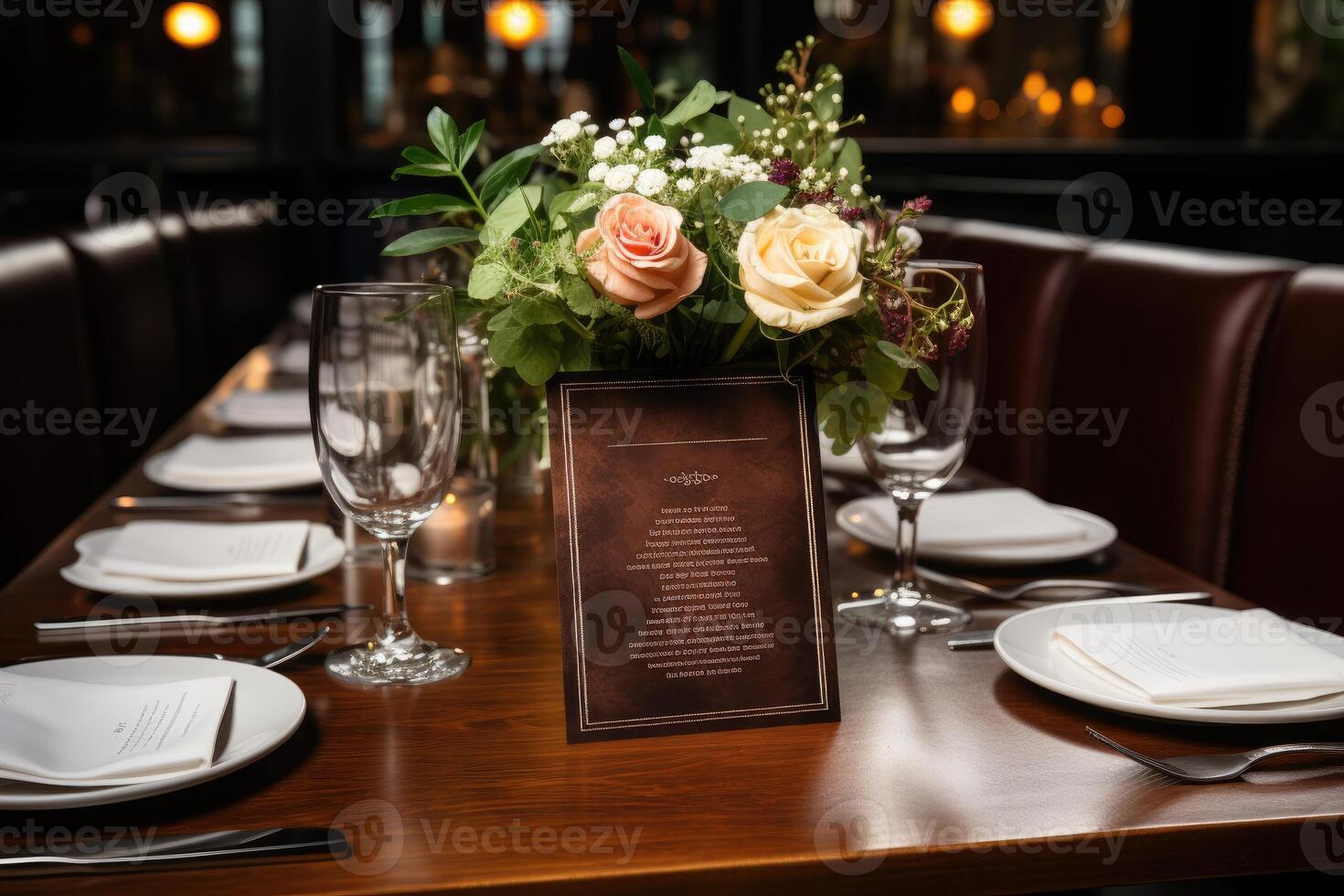 AI generated cutlery setting on a restaurant table advertising food photography photo