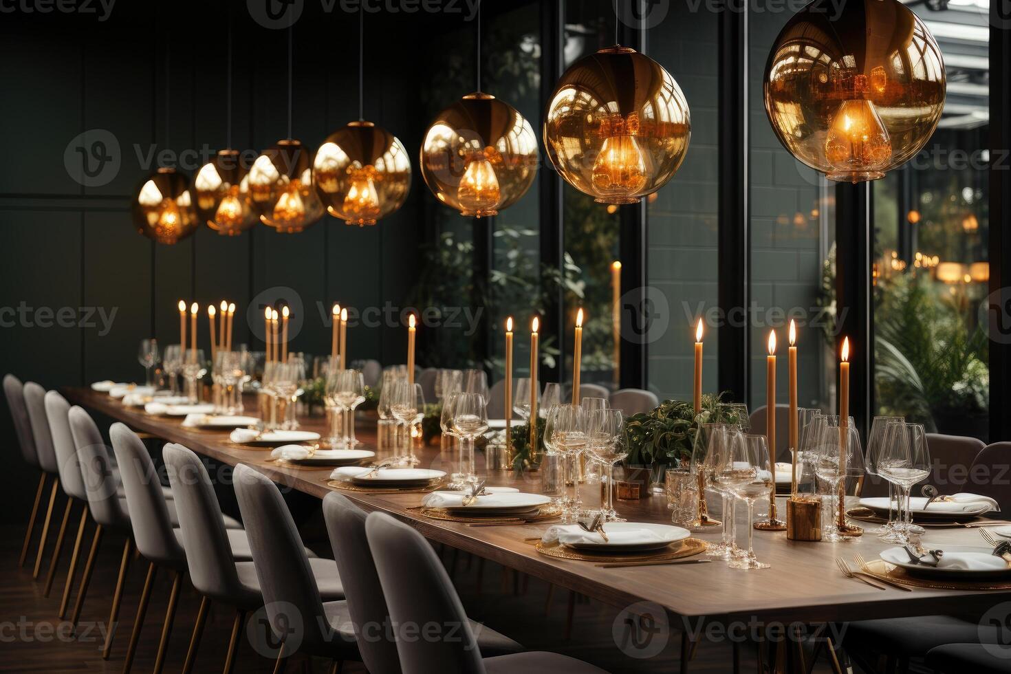 AI generated modern elegant event table and cutlery setting in a minimalist style advertising food photography photo