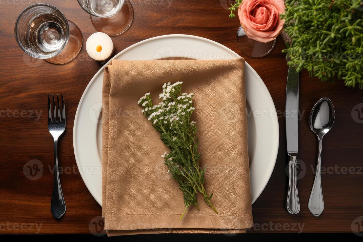 AI generated cutlery setting on a restaurant table advertising food photography photo