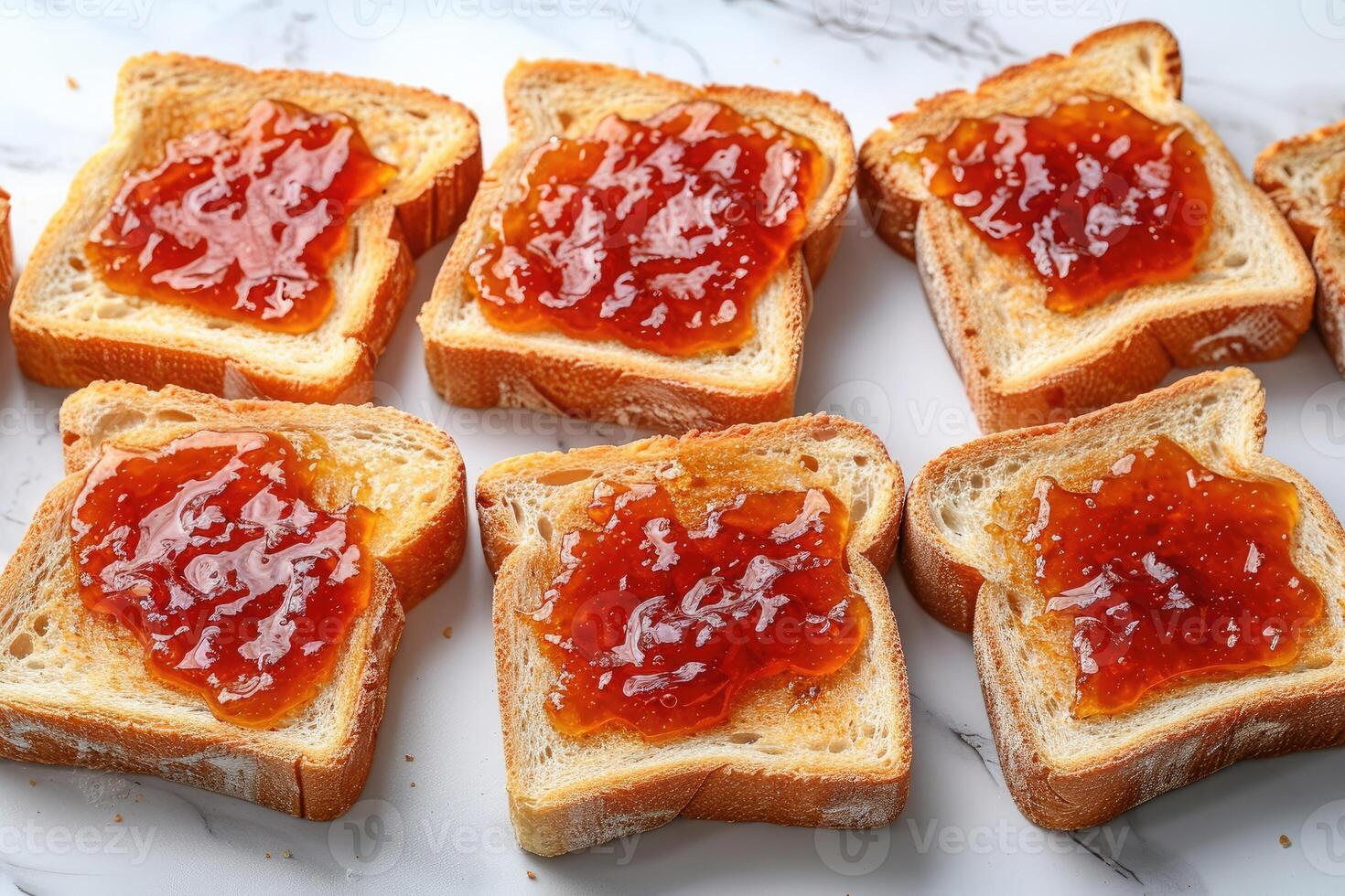 AI generated toasts with fruits jam on kitchen table professional advertising food photography photo