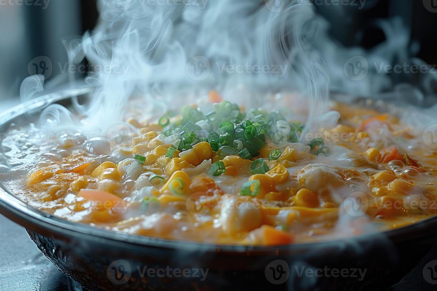 AI generated pozole mexican food in the kitchen table professional advertising food photography photo