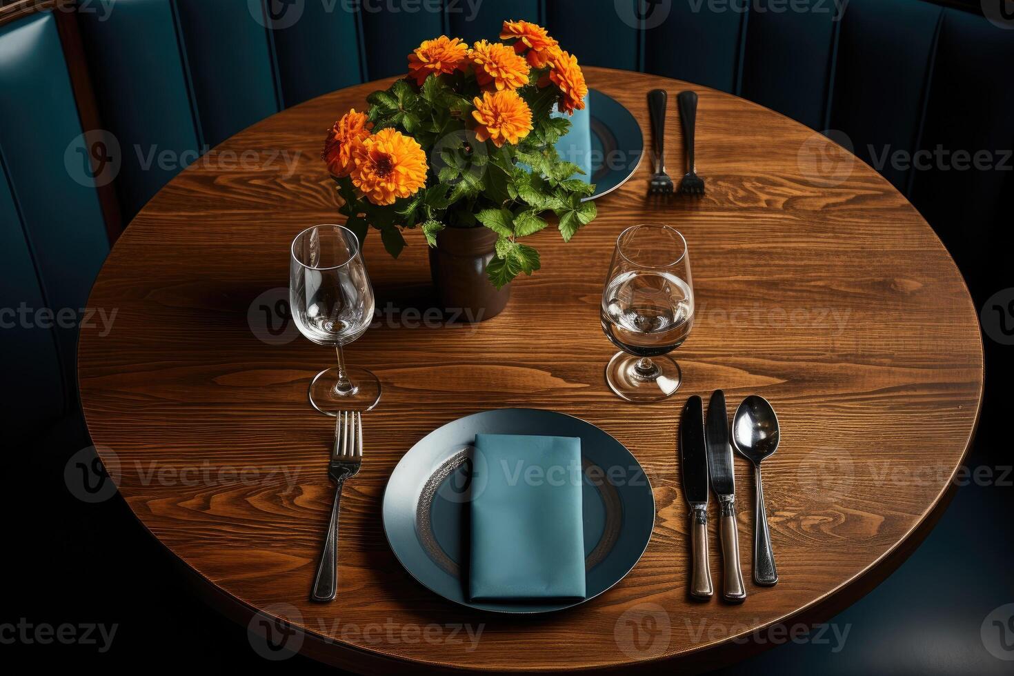 AI generated cutlery setting on a restaurant table advertising food photography photo