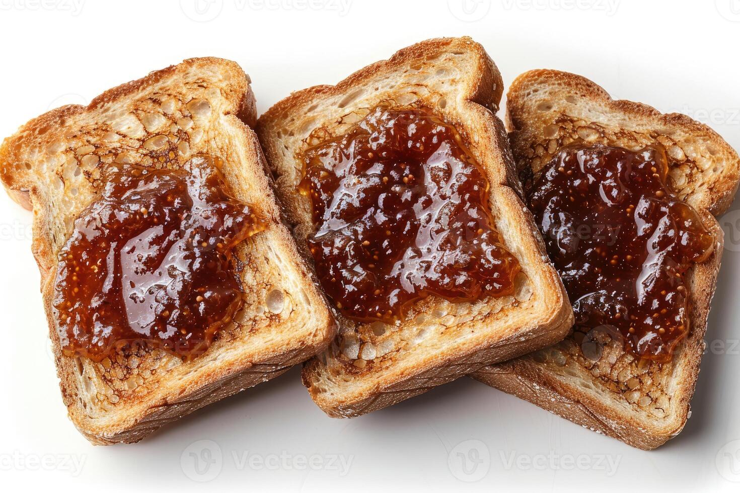 AI generated toasts with fruits jam on kitchen table professional advertising food photography photo