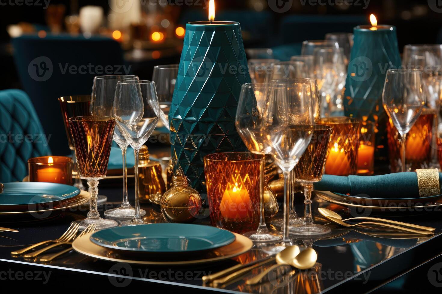 AI generated modern elegant event table and cutlery setting in a minimalist style advertising food photography photo
