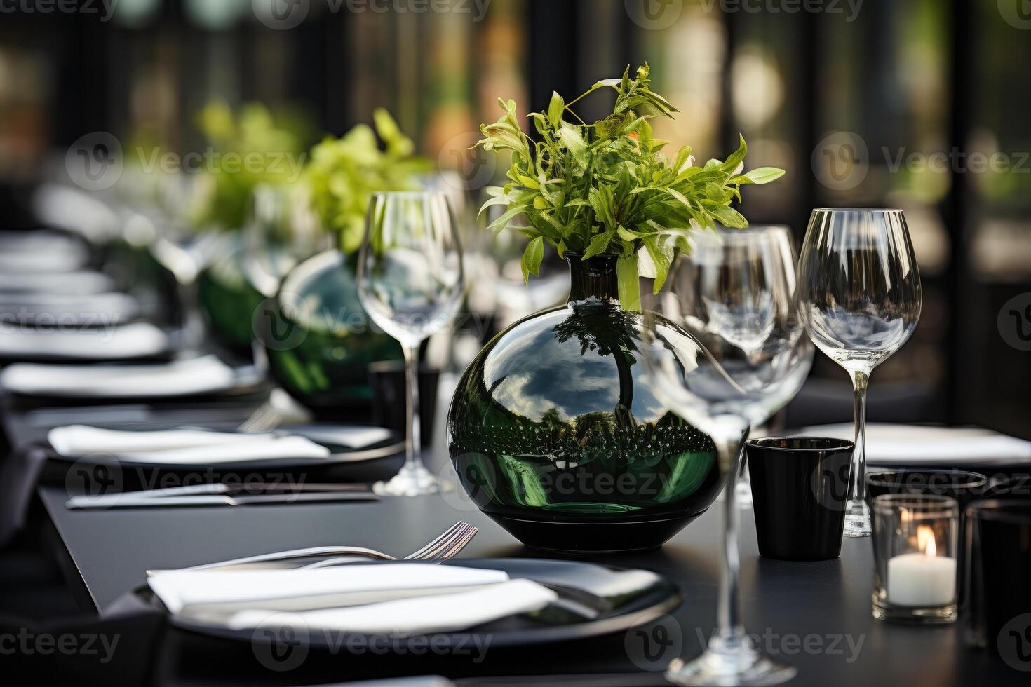 ai generado moderno elegante evento mesa y cuchillería ajuste en un minimalista estilo publicidad comida fotografía foto