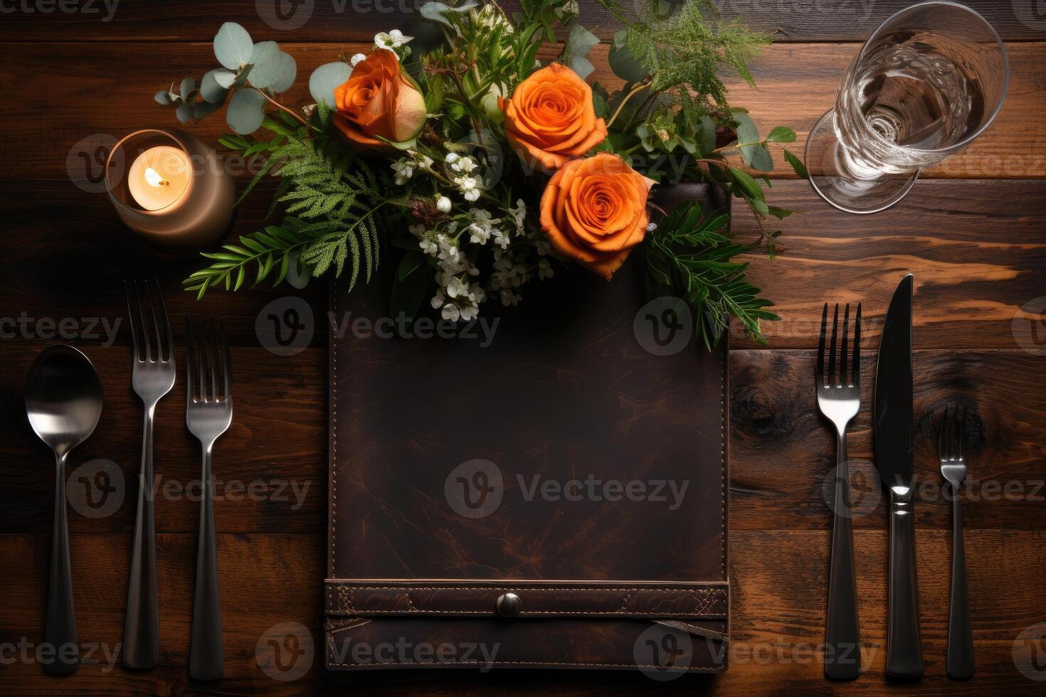 AI generated cutlery setting on a restaurant table advertising food photography photo