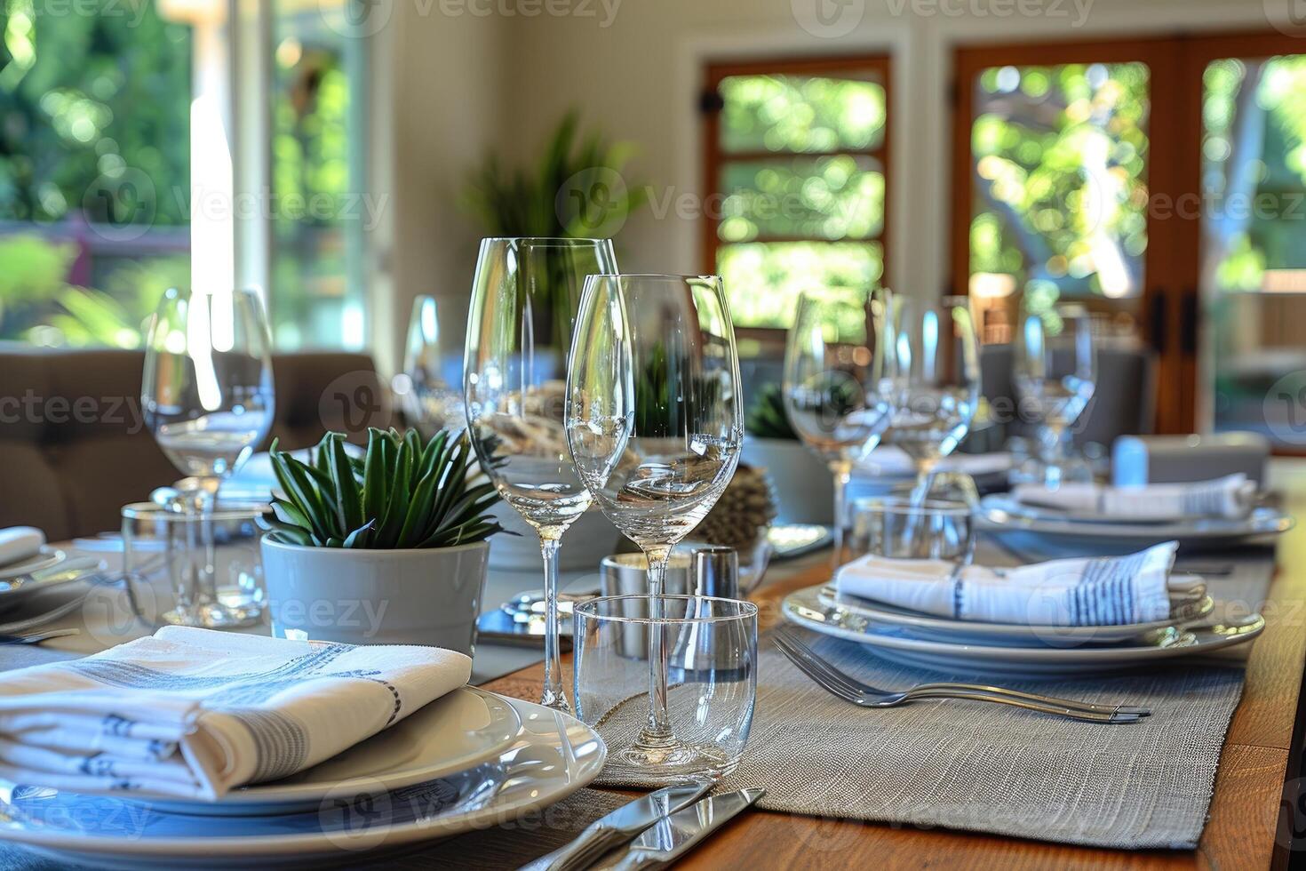 AI generated modern elegant event table and cutlery setting in a minimalist style advertising food photography photo