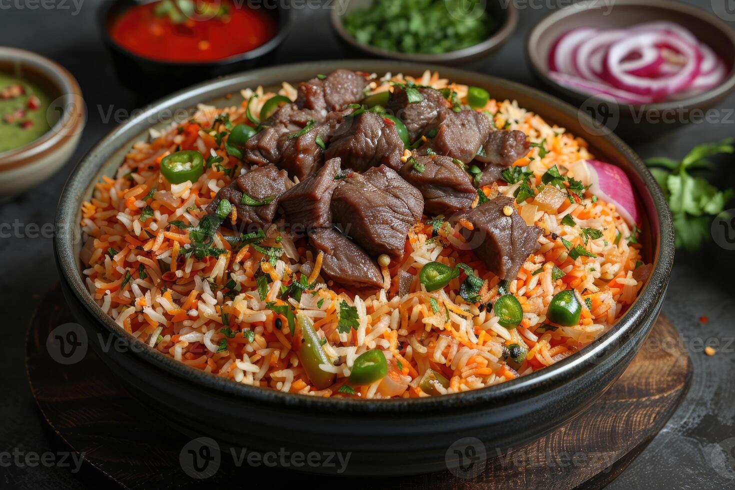 AI generated indian biryani rice professional advertising food photography photo