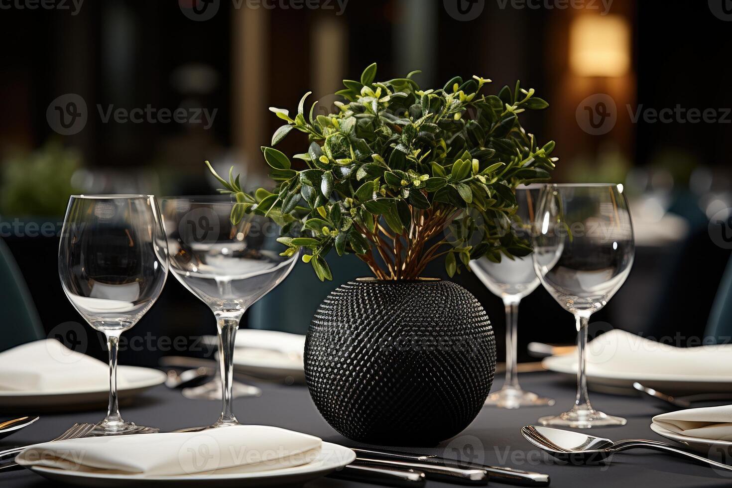 AI generated modern elegant event table and cutlery setting in a minimalist style advertising food photography photo