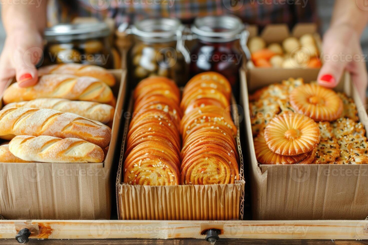 AI generated various food items in cardboard box advertising food photography photo