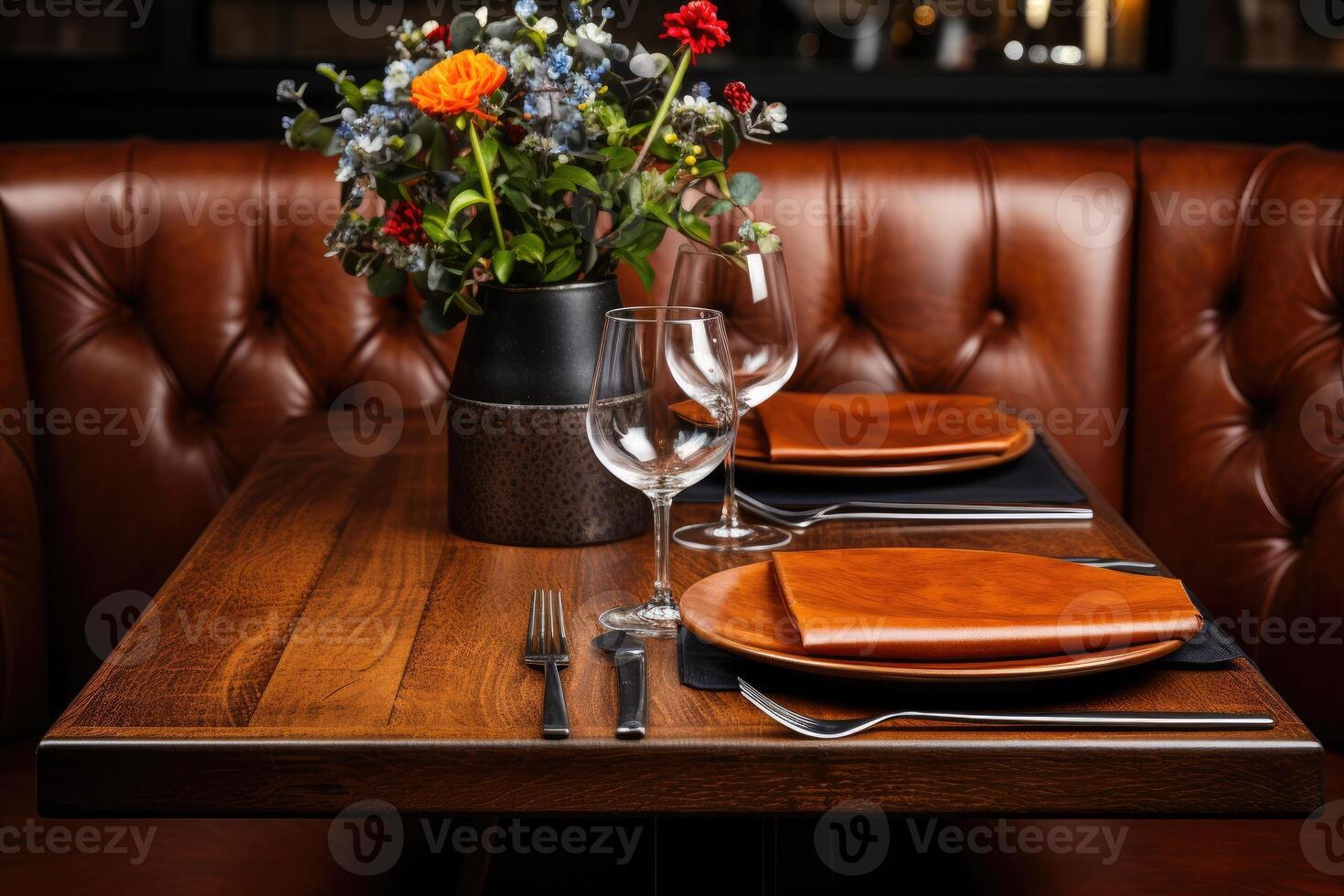 AI generated cutlery setting on a restaurant table advertising food photography photo