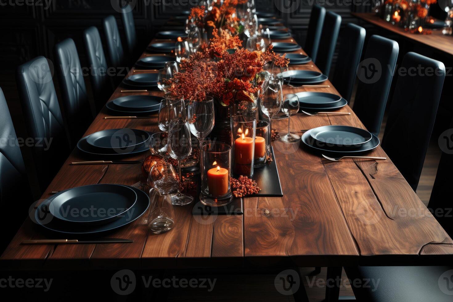 AI generated modern elegant event table and cutlery setting in a minimalist style advertising food photography photo