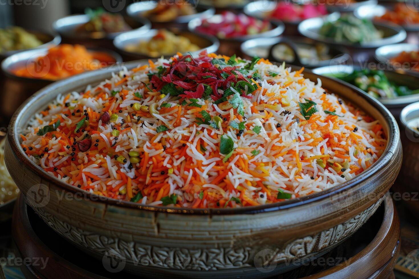 AI generated indian biryani rice professional advertising food photography photo