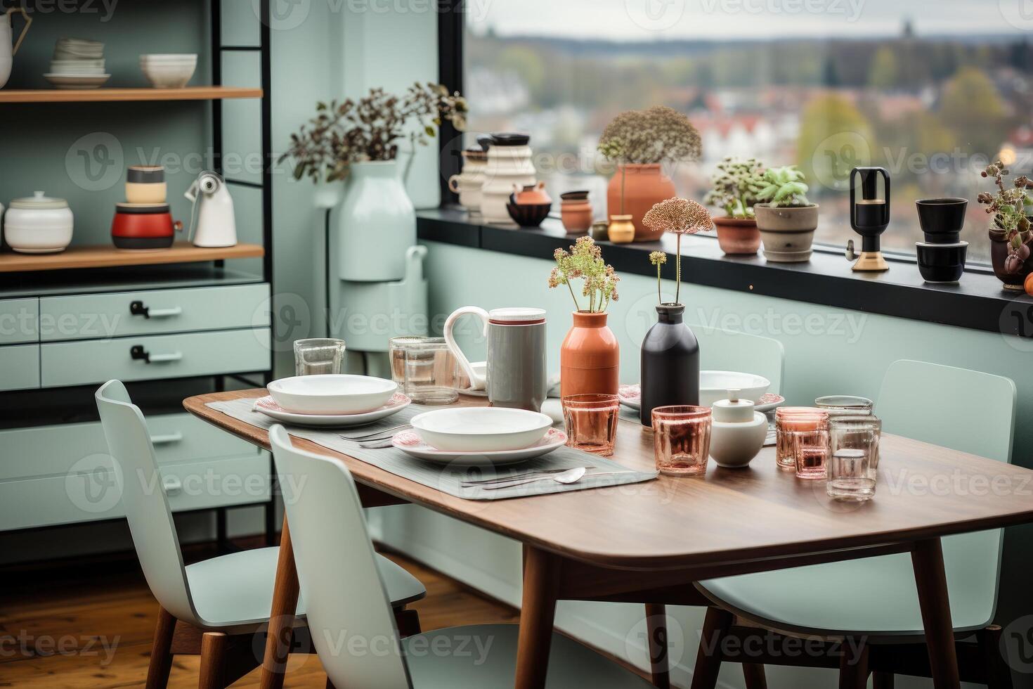 AI generated a beautiful small modern apartment kitchen professional advertising photography photo