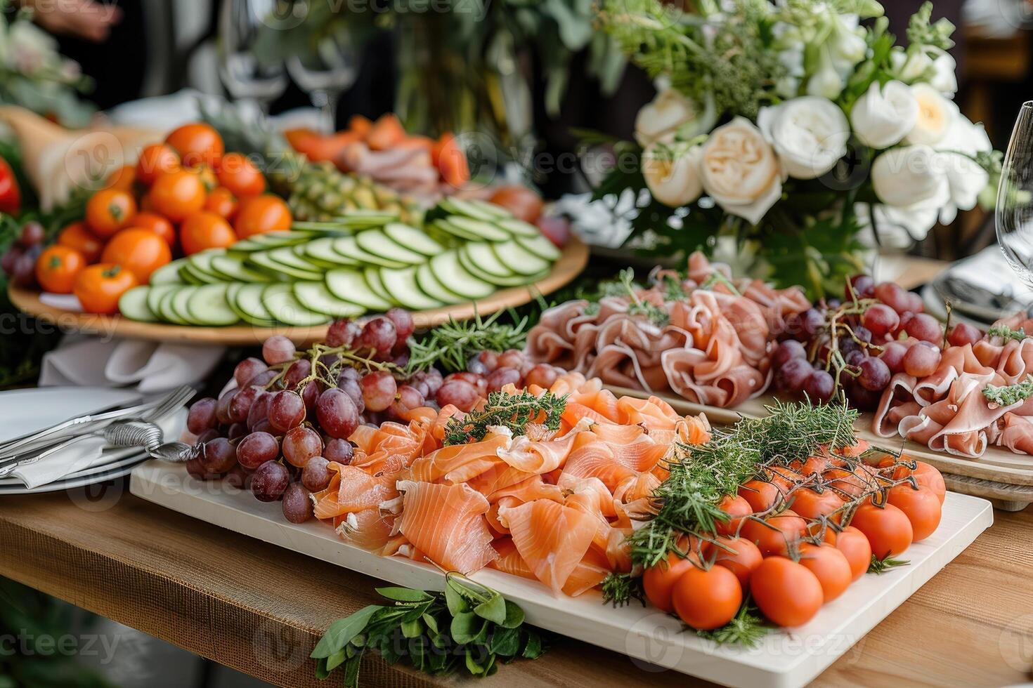 AI generated served table food party professional advertising food photography photo
