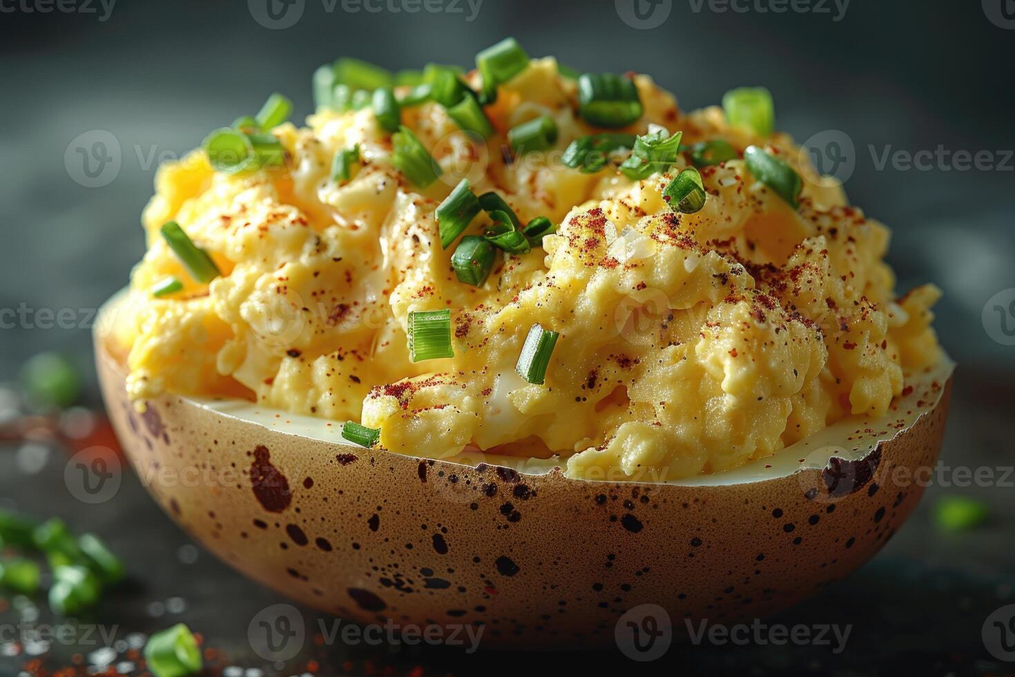 AI generated deviled egg in the kitchen table professional advertising food photography photo