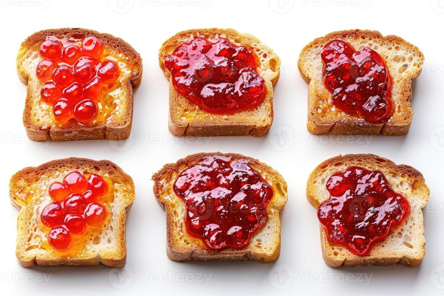 AI generated toasts with fruits jam on kitchen table professional advertising food photography photo