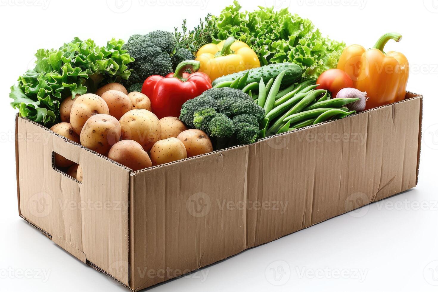 AI generated various food items in cardboard box advertising food photography photo