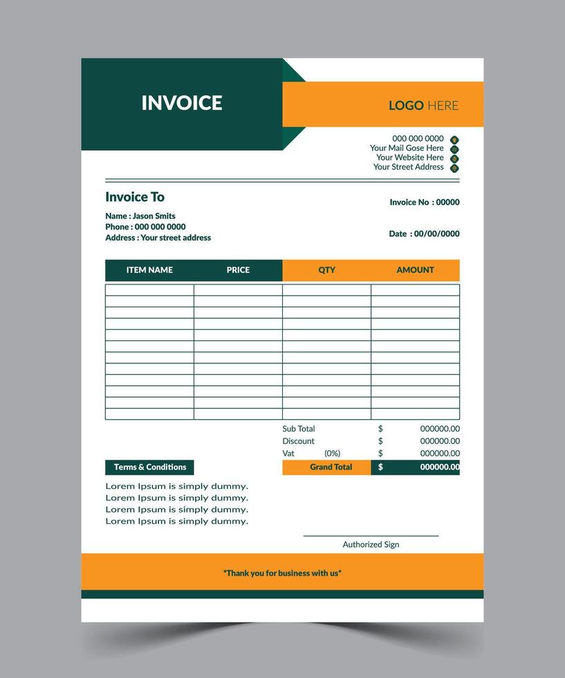 Corporate business invoice design template vector