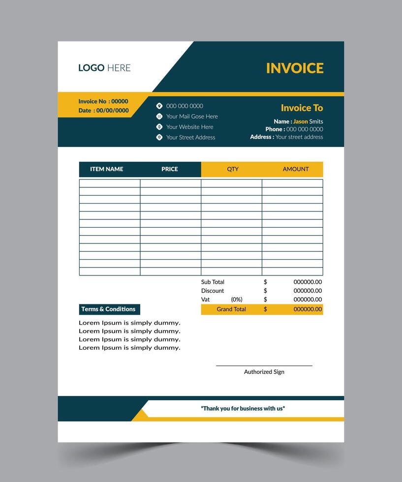 Corporate business invoice design template vector