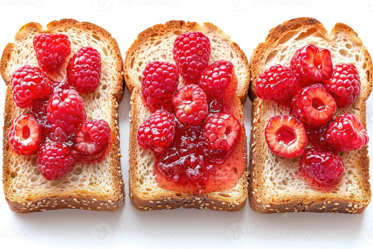 AI generated toasts with fruits jam on kitchen table professional advertising food photography photo