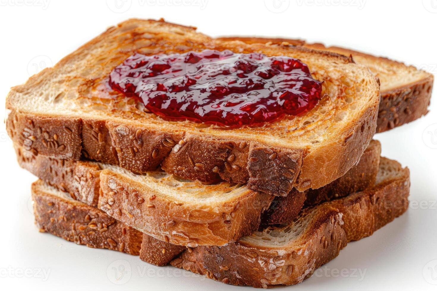 AI generated toasts with fruits jam on kitchen table professional advertising food photography photo