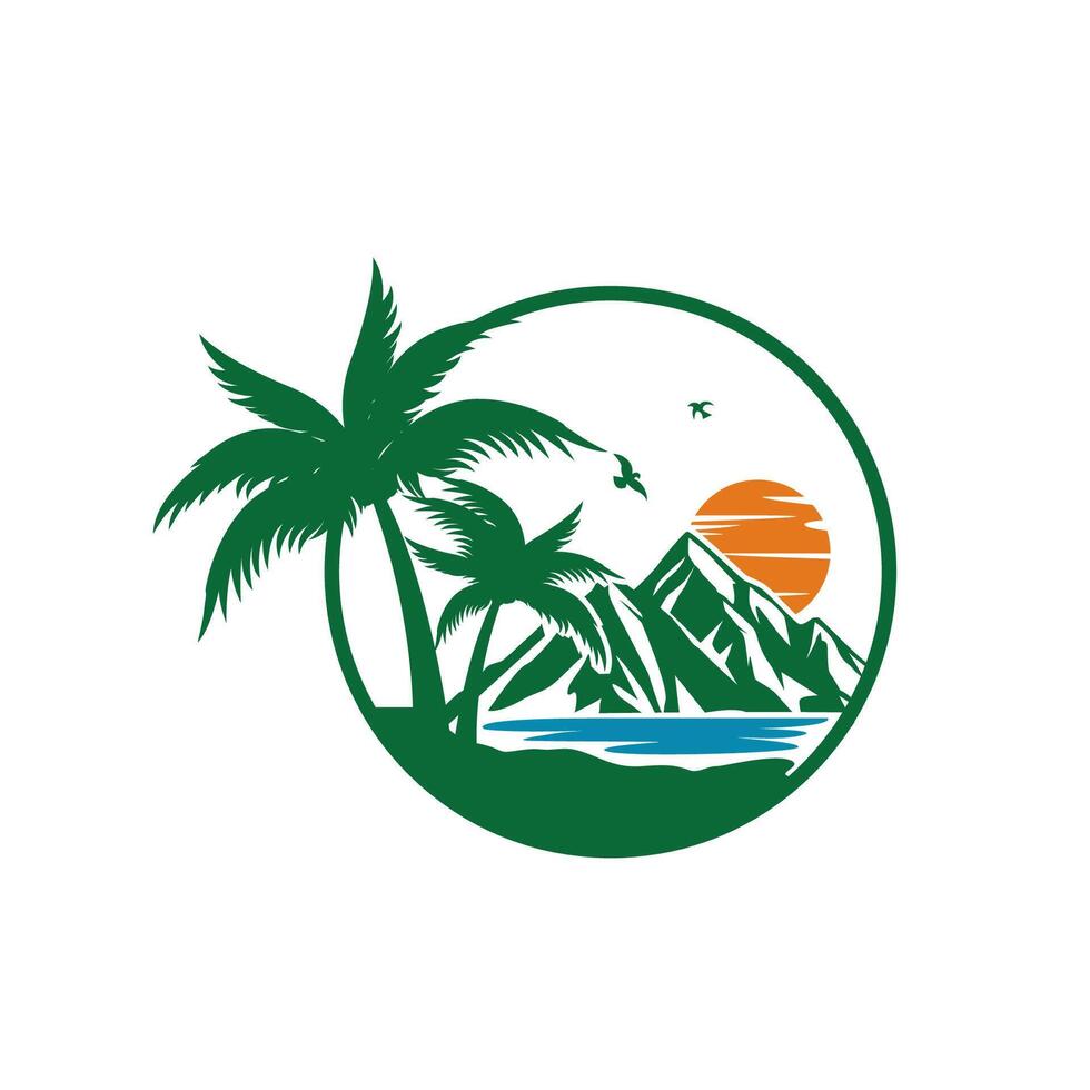 naturaleza montaña con mar y Dom ilustración vector logo