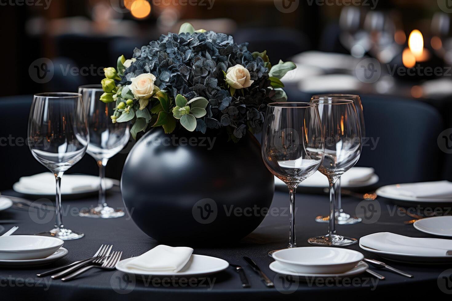 AI generated modern elegant event table and cutlery setting in a minimalist style advertising food photography photo