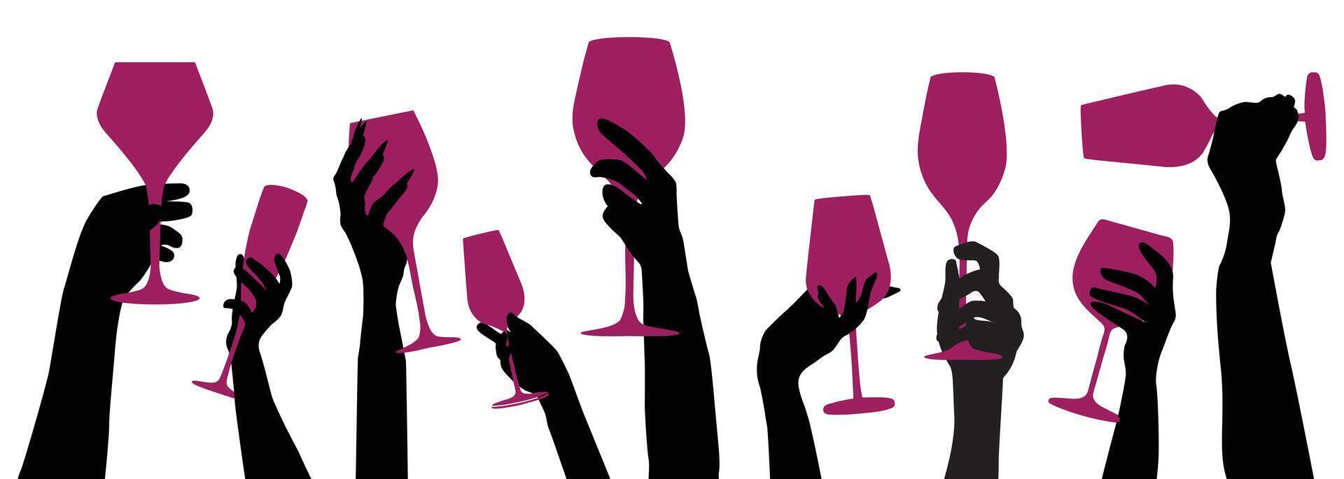 Hands holding wine glasses silhouette vector