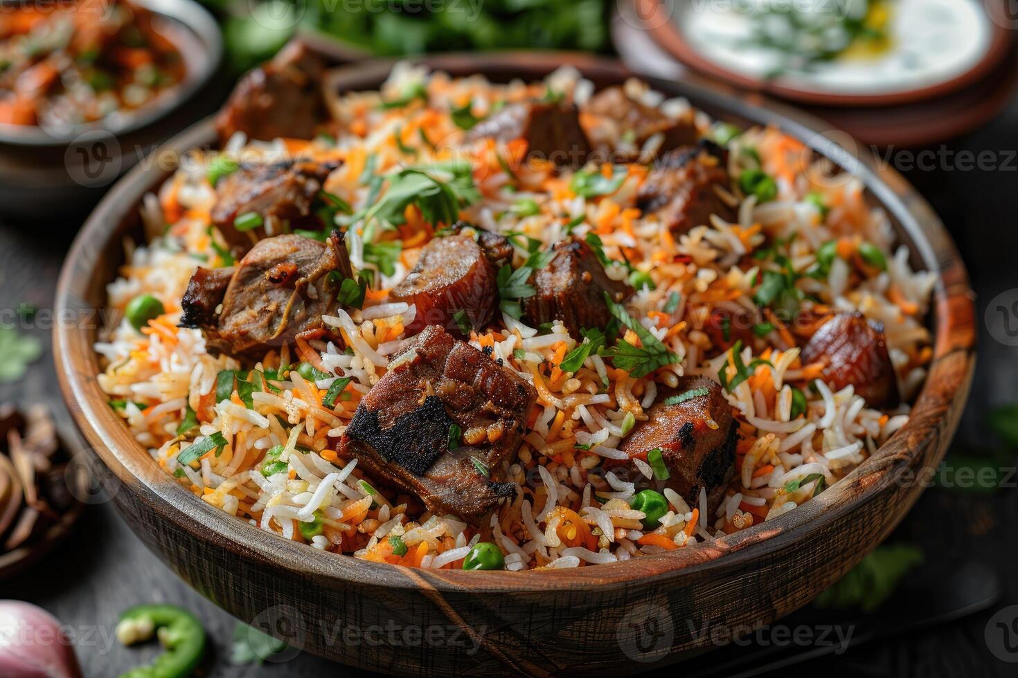 AI generated indian biryani rice professional advertising food photography photo