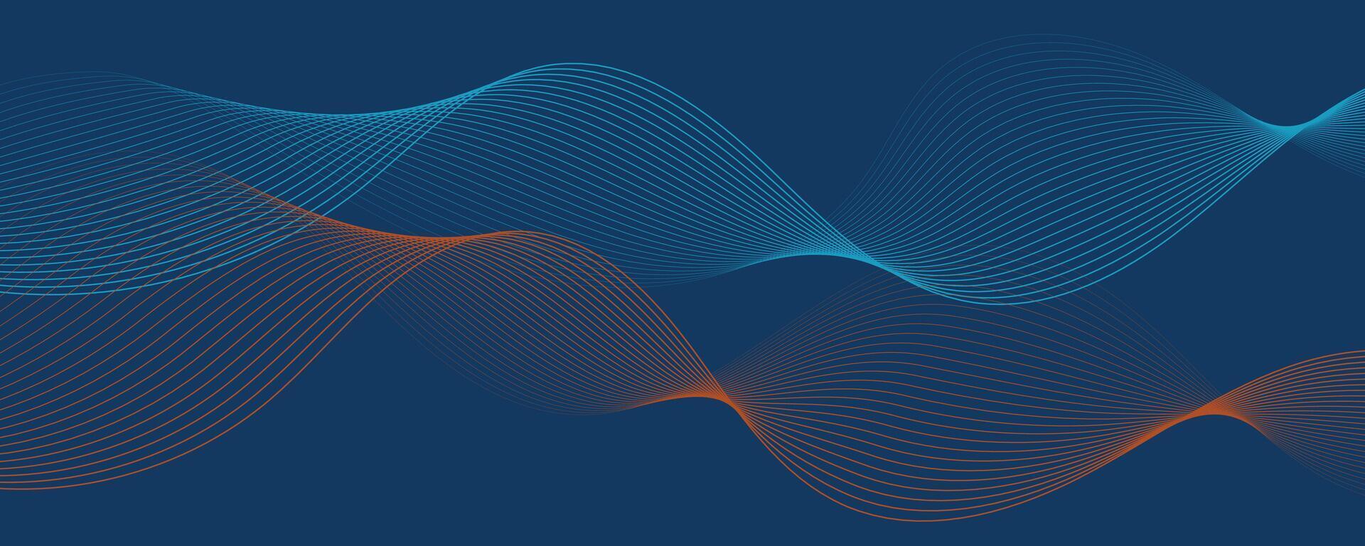 Abstract blue background with multicolored orange wavy lines vector
