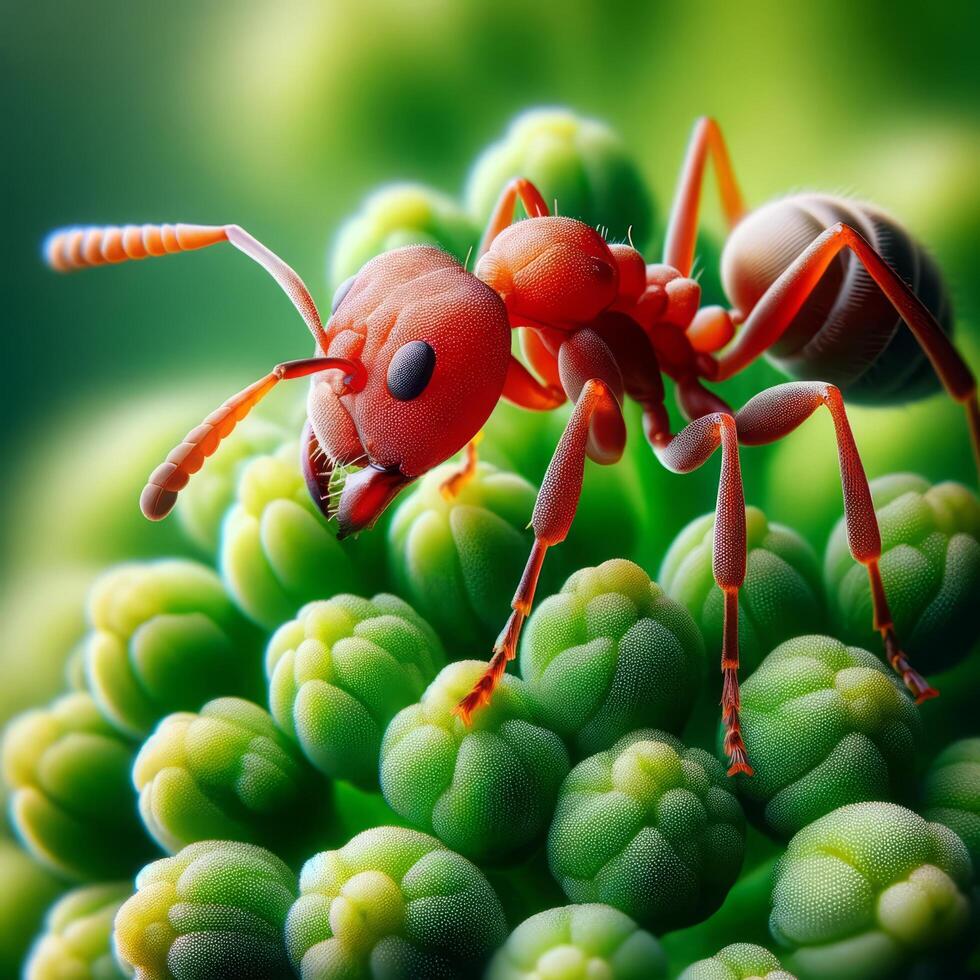 AI generated Red ant on a leaf photo