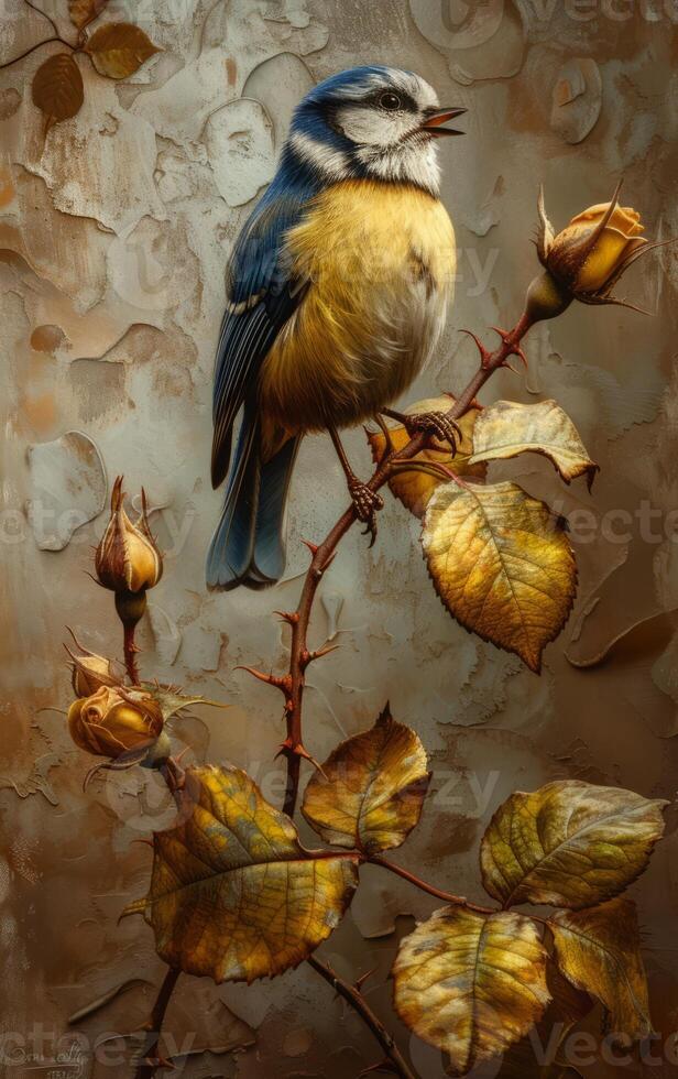 AI generated Blue Bird Painting photo