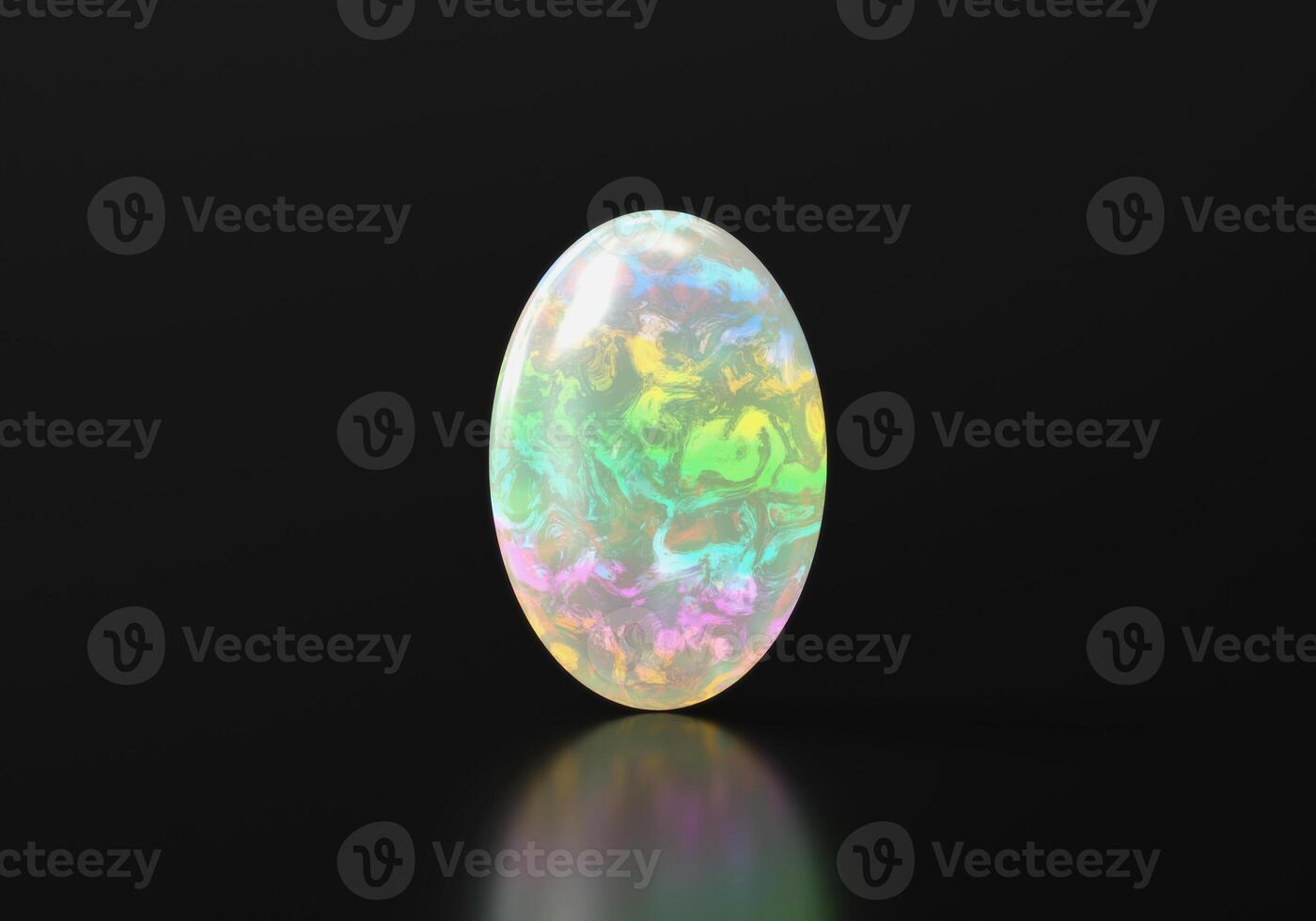 Opal round oval isolated on black background 3d rendering photo