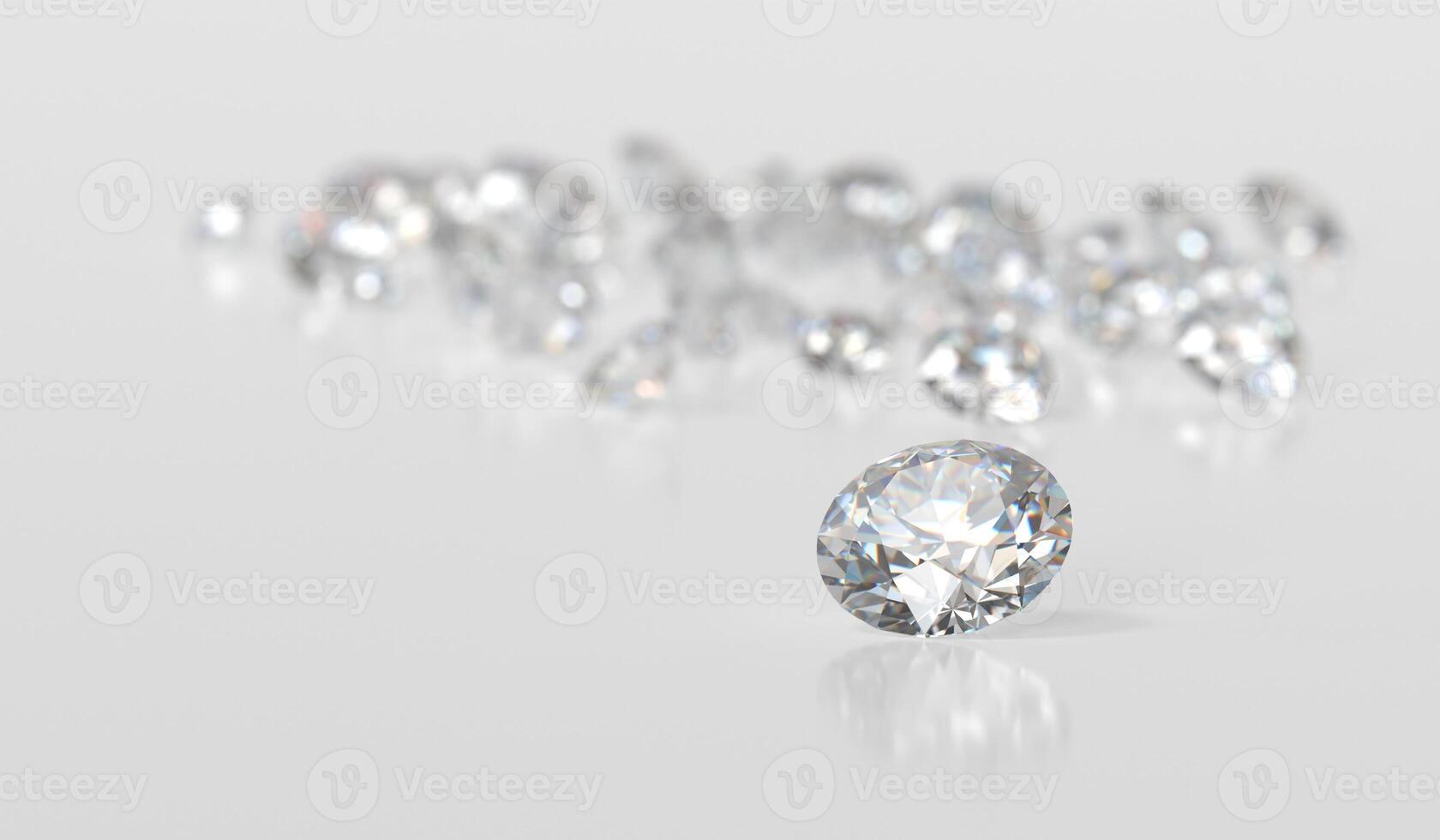 Diamonds group placed on glossy background 3d Rendering Soft Focus photo