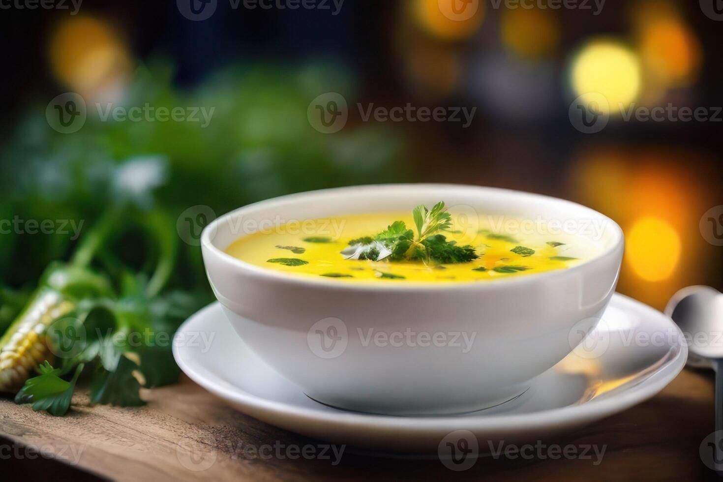 AI generated a bowl of soup with parsley garnish photo