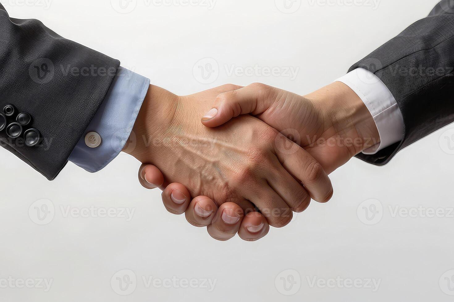 AI generated two business people shaking hands over a white background photo