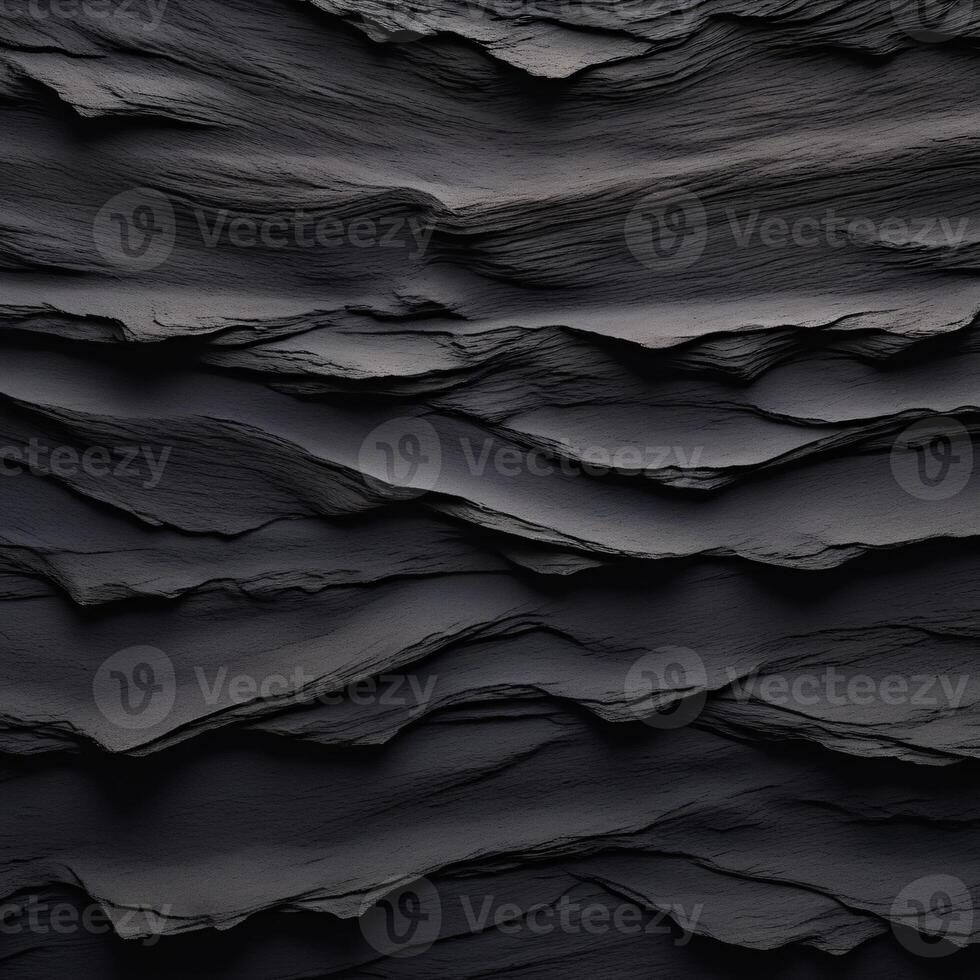 AI generated Closeup black stone texture background, realistic layered charcoal, rough surface, carbon materials, abstract photo, nature wallpaper, backdrop design photo
