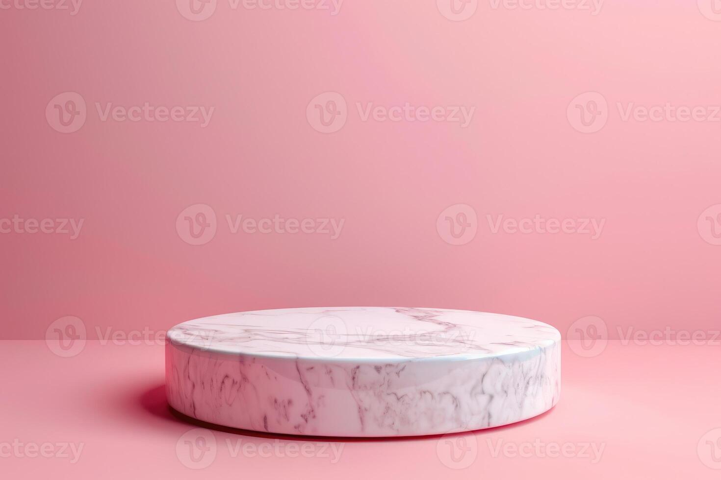 AI generated Pink empty round Marble pedestal podium. Abstract 3D platform on rosy minimalist background. Simple elegant girly render for banners presentation cosmetics. Happy Mother Women Valentine photo