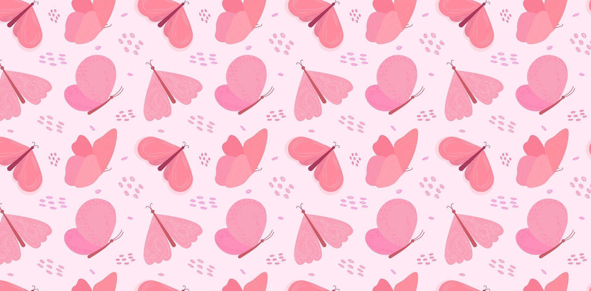 Spring pattern with pink butterflies. Seamless pink pattern with butterflies. Background for spring banners, design templates, etc. Concept of spring and mother's day. Vector illustration