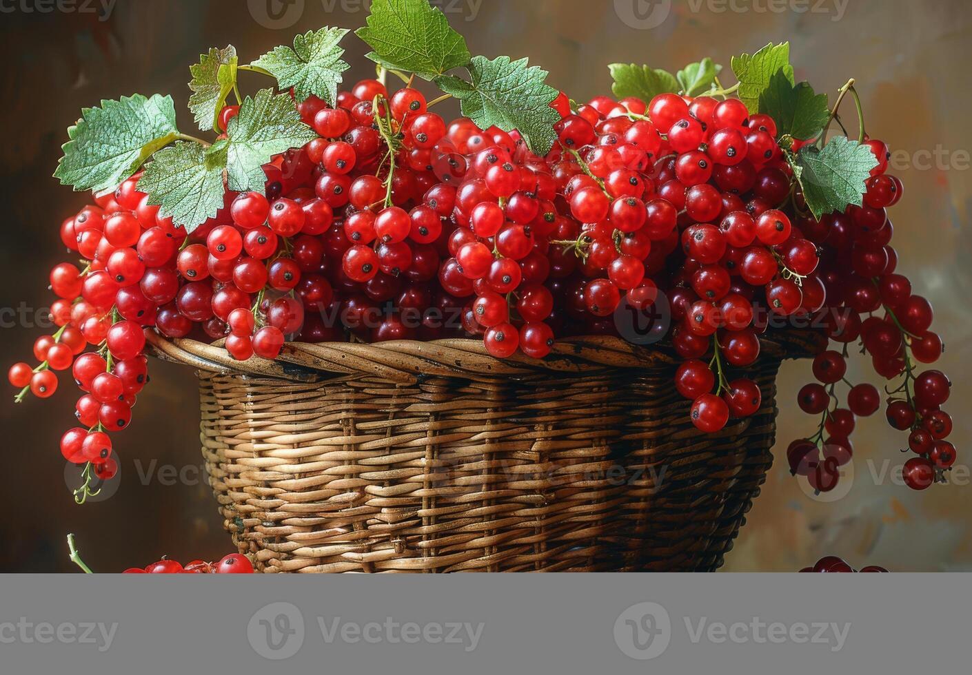 AI generated Basket with red currants on the table photo