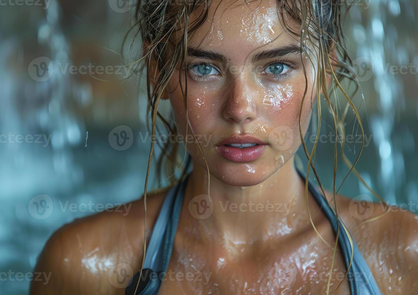 AI generated Portrait of beautiful young woman in the rain photo