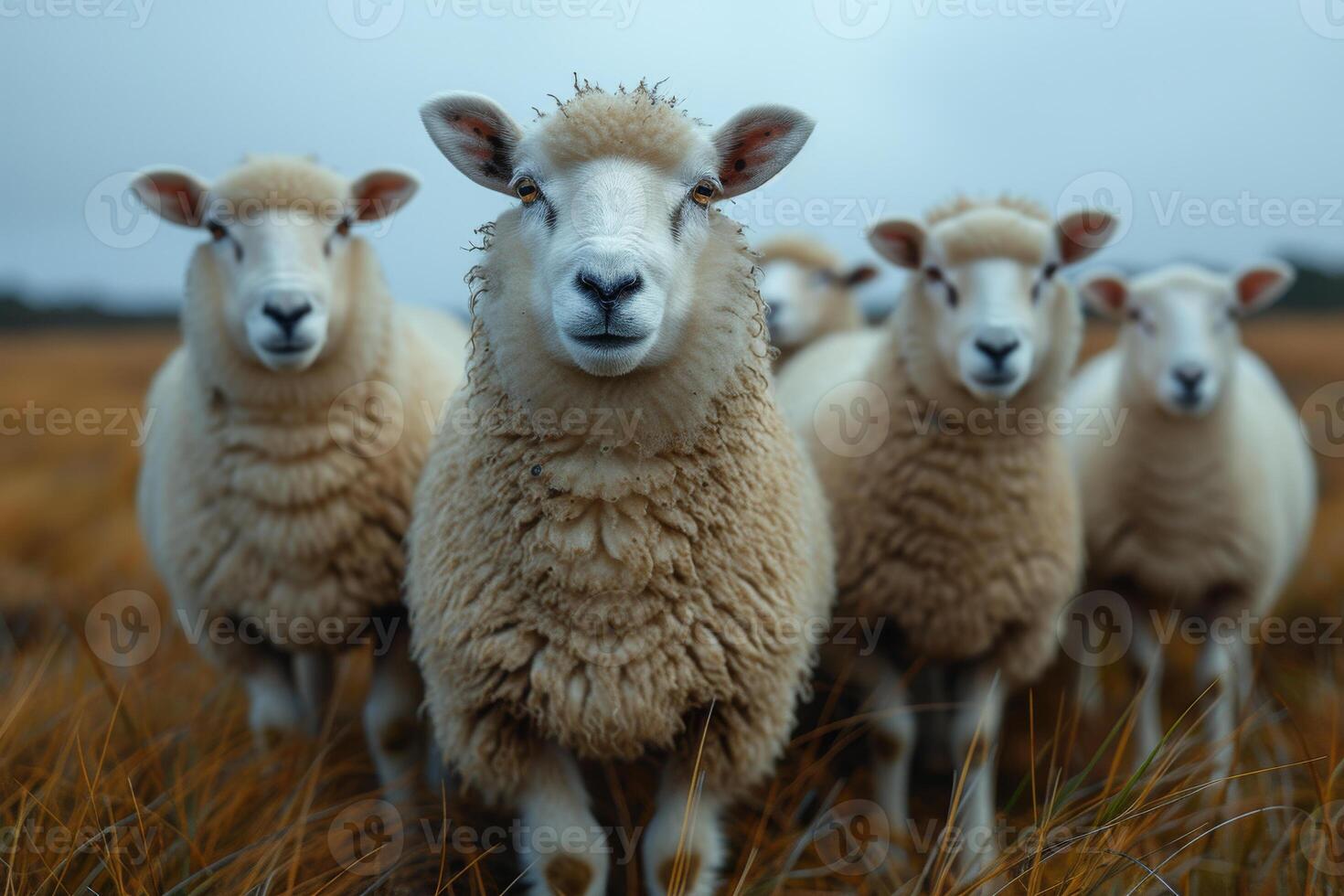 AI generated a group of sheep standing up together in a field photo