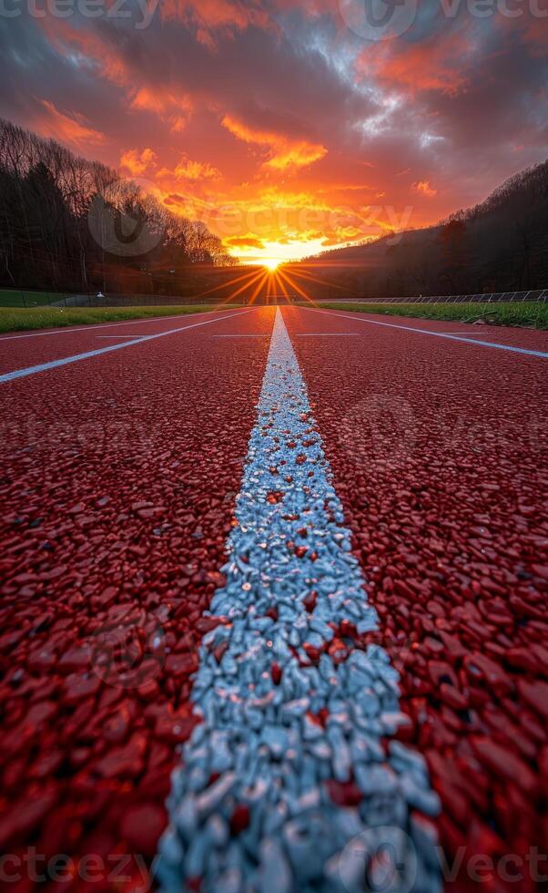 AI generated Red asphalt road with white line down the middle photo