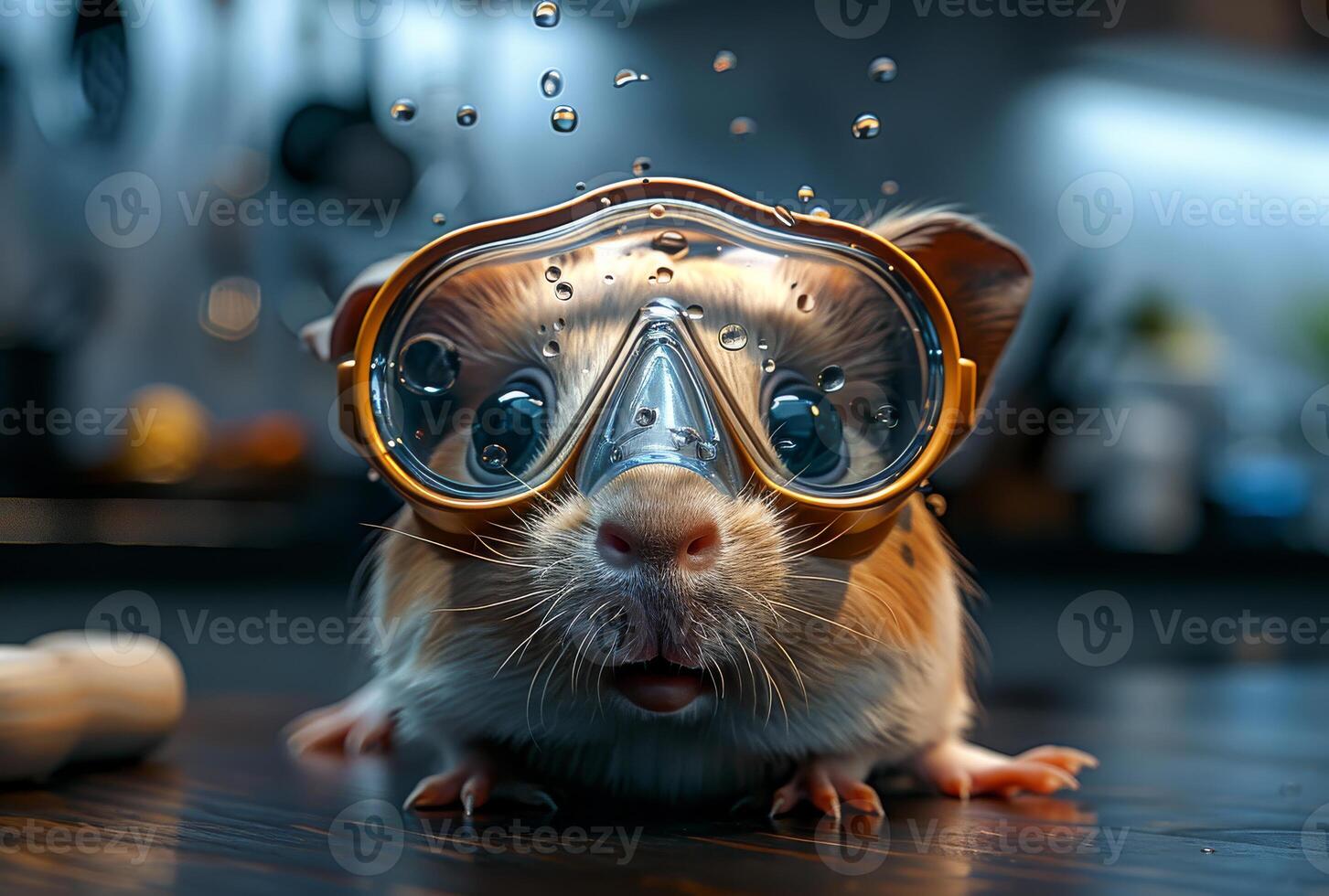 AI generated Funny guinea pig wearing goggles and diving mask photo