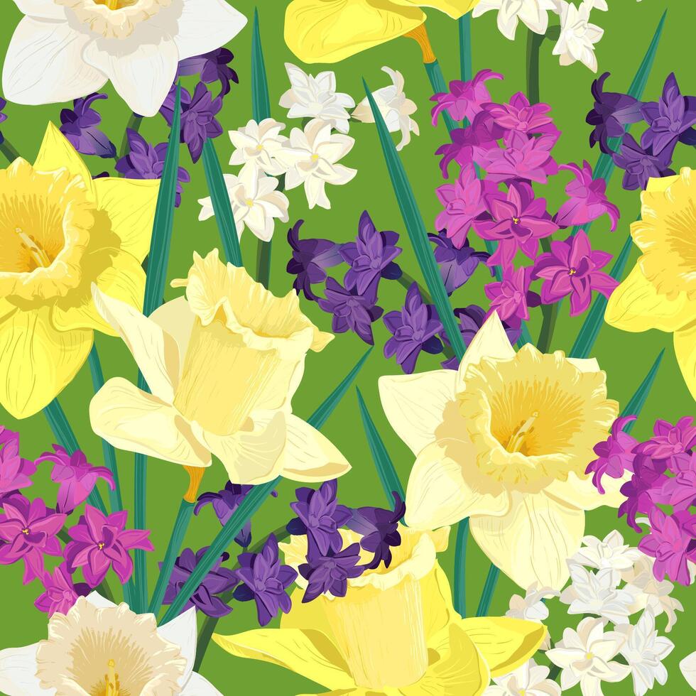 Vector pattern with flowers spring flowers and leaves