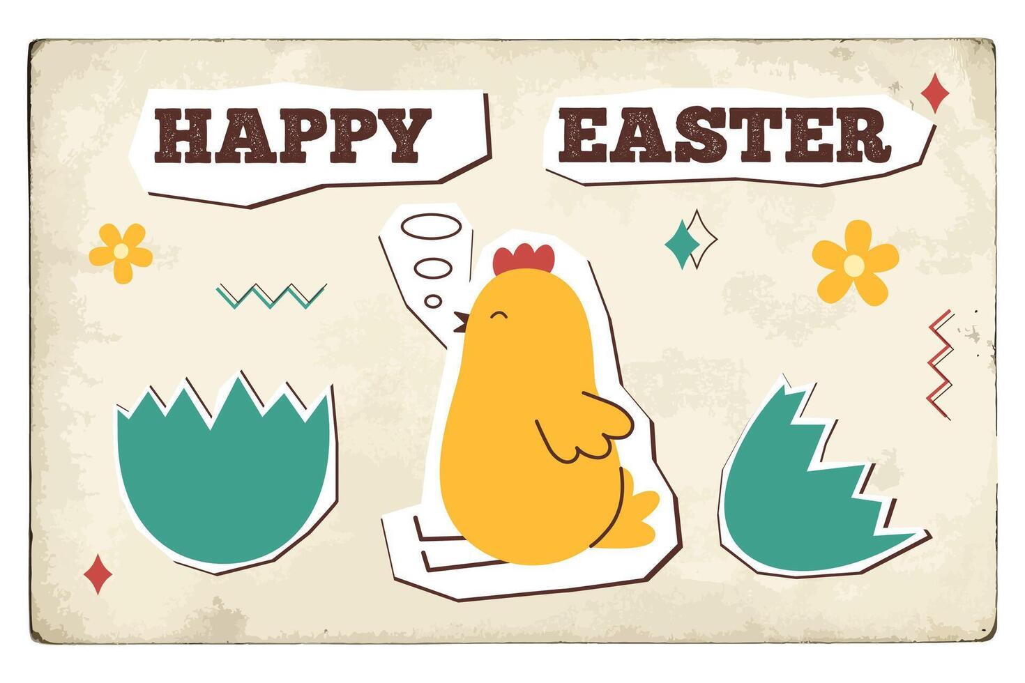 Happy easter card in new nostalgia style. Minimal card designs in retro style, vector illustration template. Old postcard.