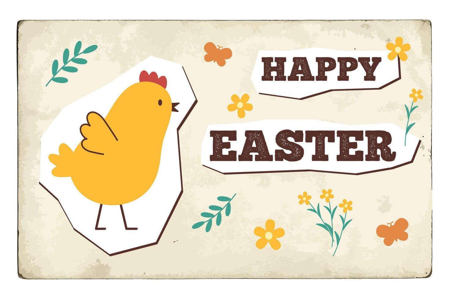 Happy easter card in new nostalgia style. Minimal card designs in retro style, vector illustration template. Old postcard.