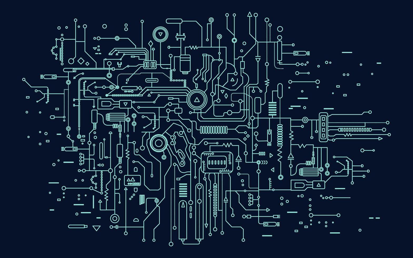 Circuit board illustration. Abstract technology background. Artificial intelligence concept. vector